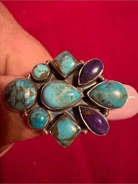 Turquoise and Purple Stone Cluster Statement Ring - Women Jewelry